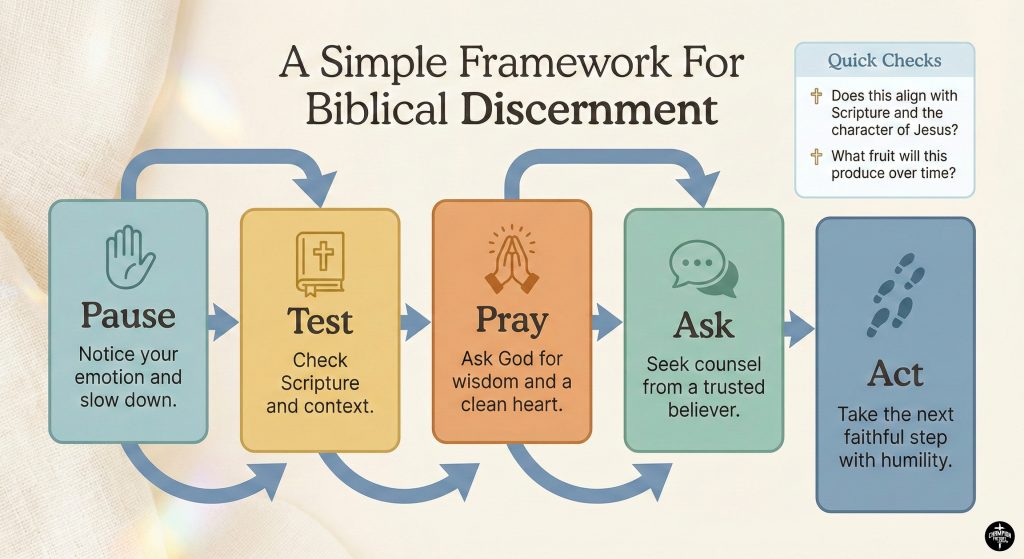 How to build biblical discernment in everyday Christian life 1 The Pause Test Pray Ask Act Discernment Flow
